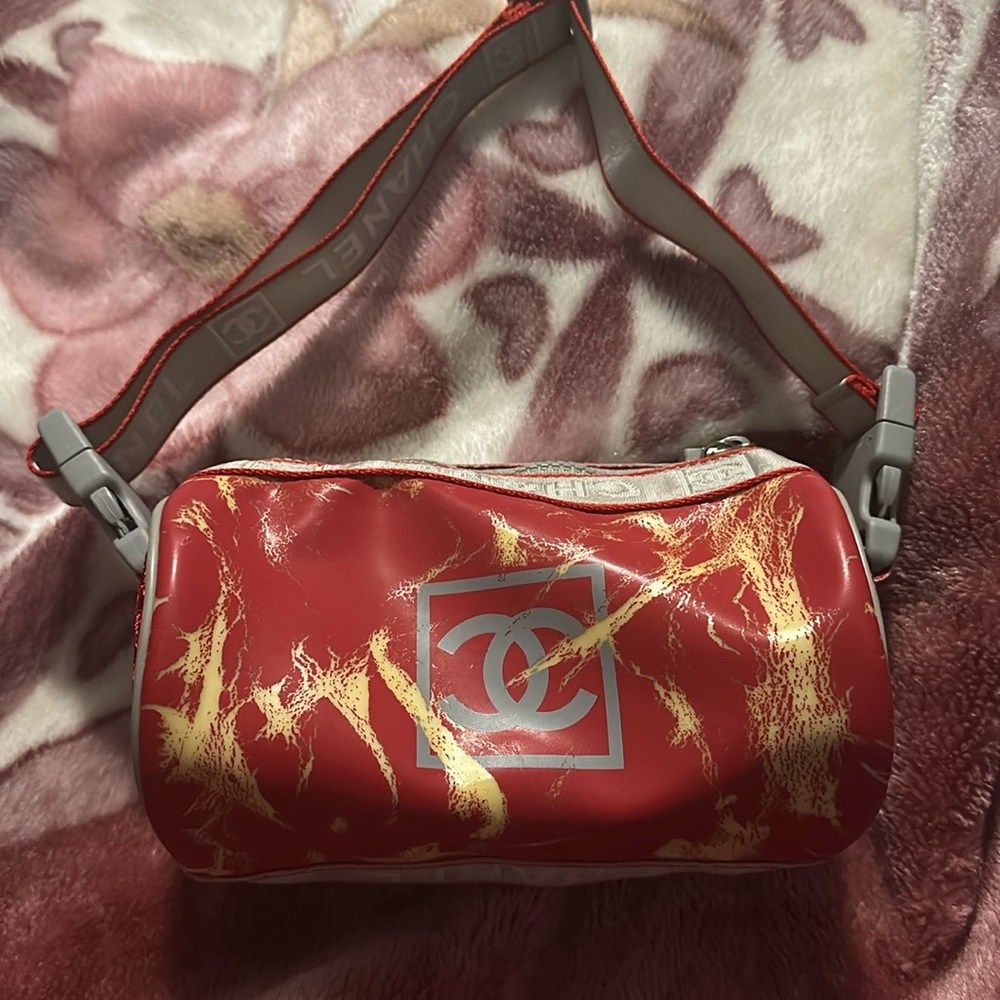 1 daysale Rare CHANEL Chanel Sports Coco logo Mini Boston Bag Handbag Red/Gray